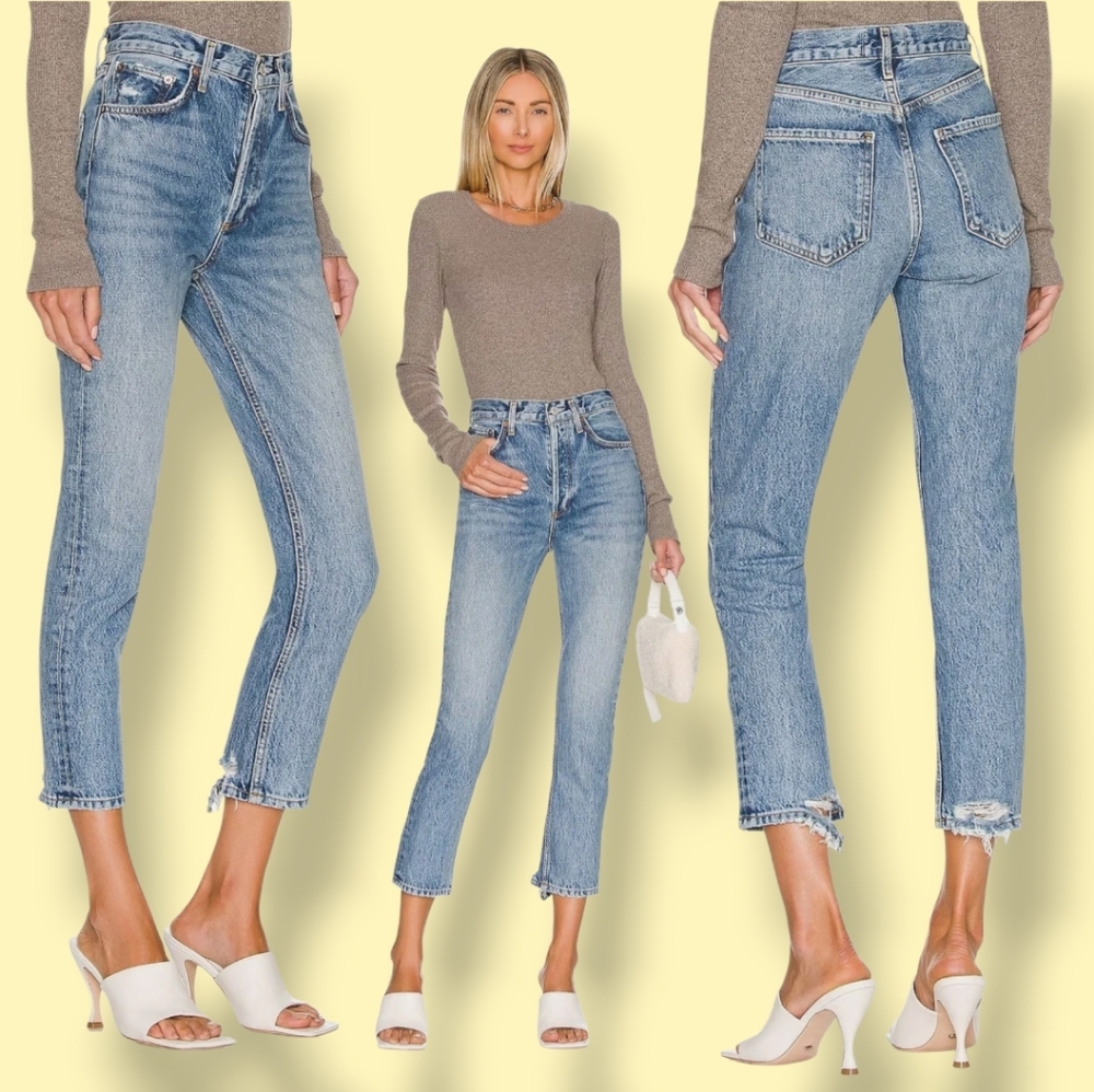 Agolde Women's Riley High Rise Straight Crop Jeans in Endless/ Medium Wash
